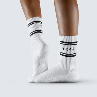 TRNR Crew Grip Socks - White with Black pinstripes